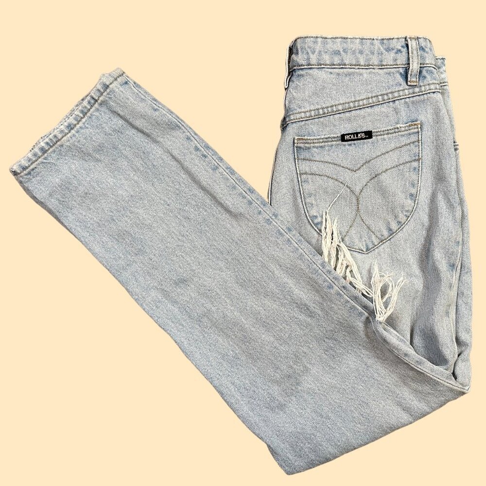 Rolla's Classic Straight Regular Fit Denim Jeans Light Wash Distressed Size  27